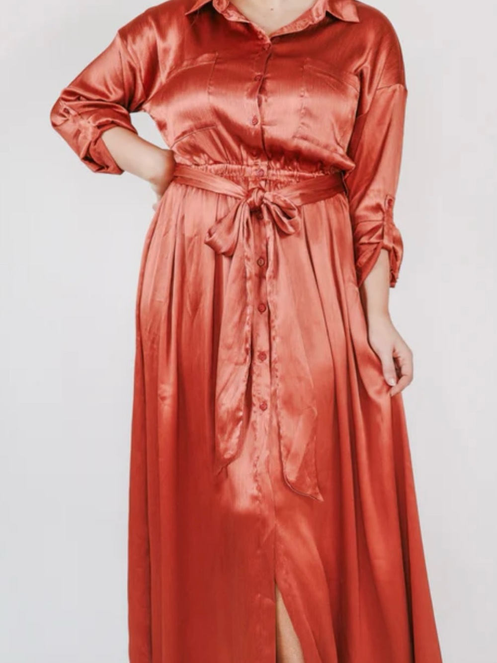 Dress Forum Satin Button-Front Maxi Dress - Copper